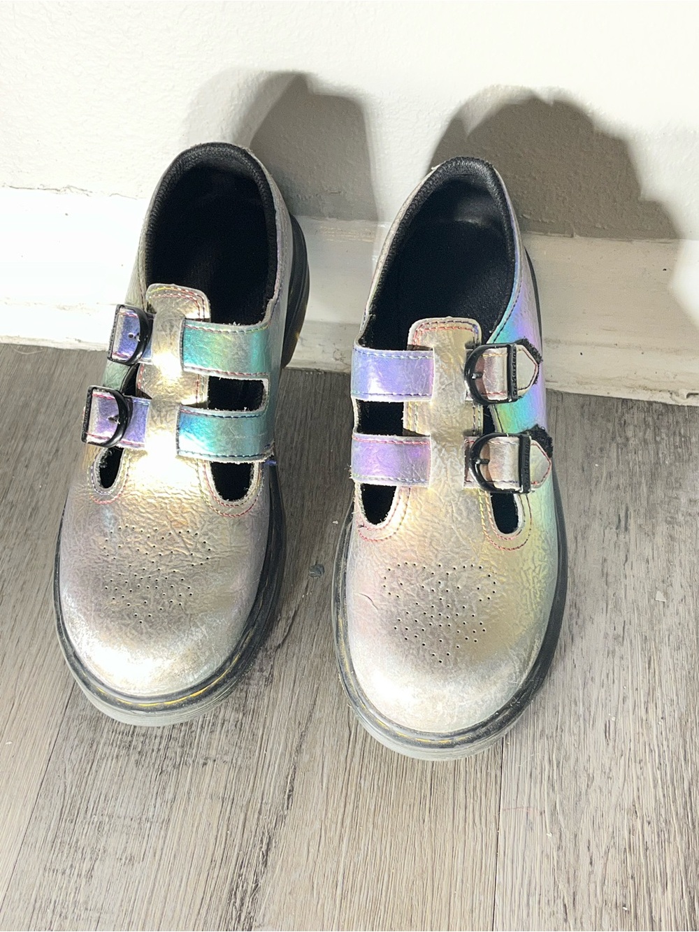 Dr. Martens Kids Iridescent Double-Buckle Mary Janes - Silver